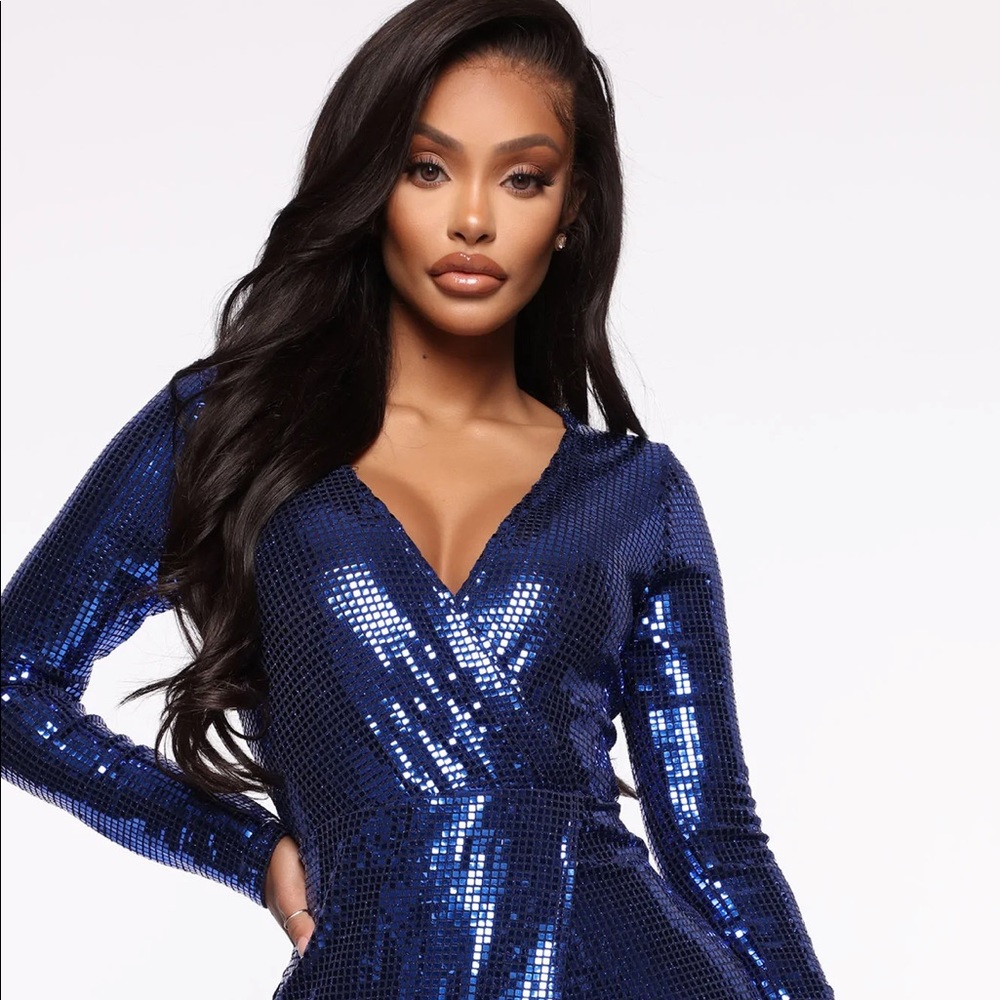 FASHION NOVA! Royal Sequin Dress size L. NWOT